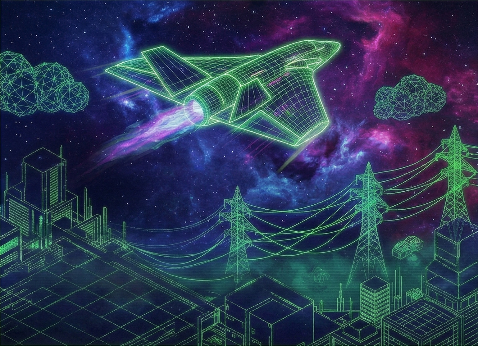 The Yeehata MONO flying through neon cyber airspace in Flight Time