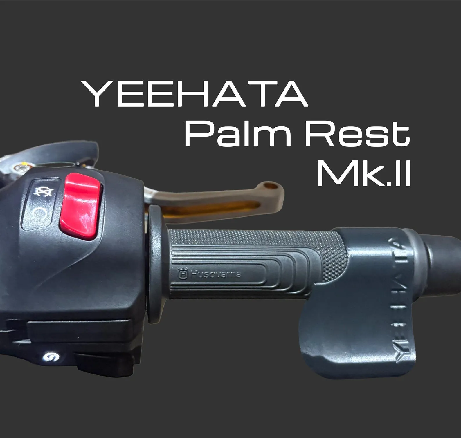 Motorcycle Throttle Palm Rest Mk.2 mounted on a flared handlebar