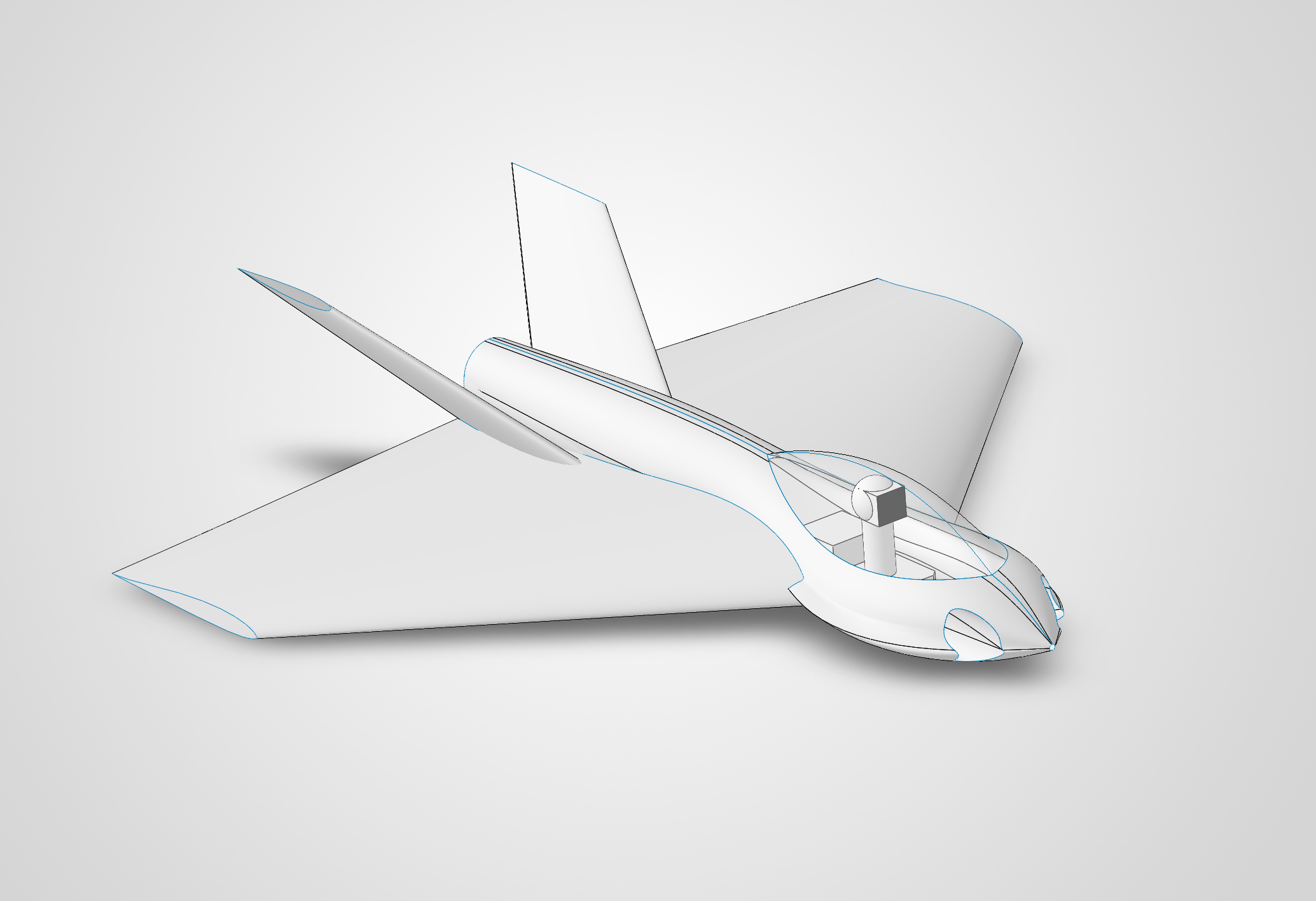 Yeehata MONO Part 3 CAD concept with the canopy open and the gimbal bay exposed