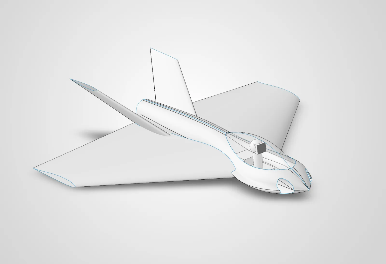 Yeehata MONO Part 3 CAD concept with the canopy open and the gimbal bay exposed